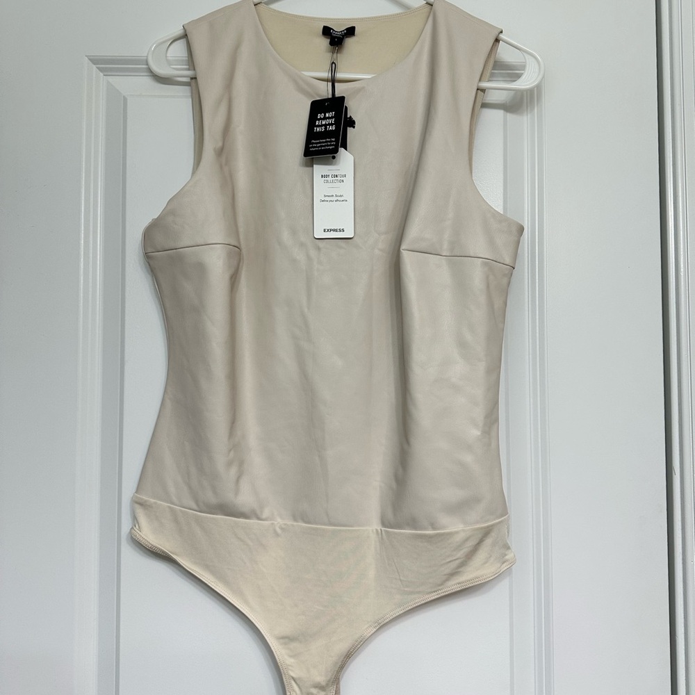NWT Express Cream Faux Leather Sleeveless Bodysuit